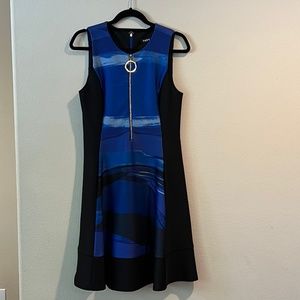 DKNY Deep Blue Sleeveless Dress w/ Gold Logo Zipper (Medium)